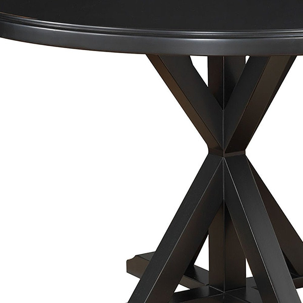 48" Black Wood Pedestal Base Round Top Dining Table HomeRoots