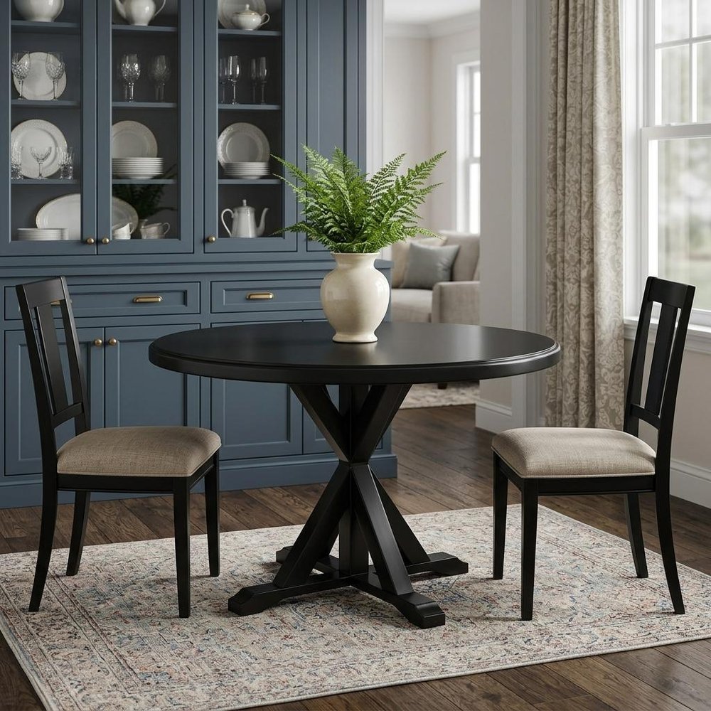 48" Black Wood Pedestal Base Round Top Dining Table HomeRoots