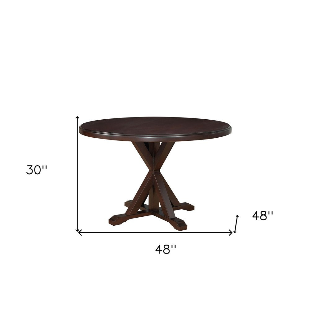 48" Espresso Rounded Solid Manufactured Wood Pedestal Base Dining Table HomeRoots
