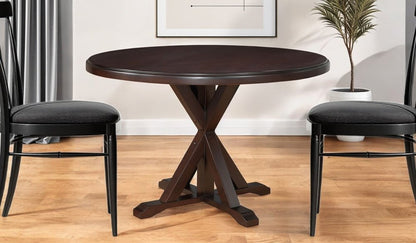 48" Espresso Rounded Solid Manufactured Wood Pedestal Base Dining Table HomeRoots