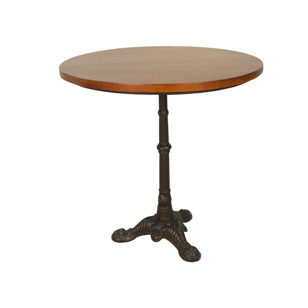 30" Chestnut And Black Rounded Solid Wood And Iron Pedestal Base Dining Table HomeRoots
