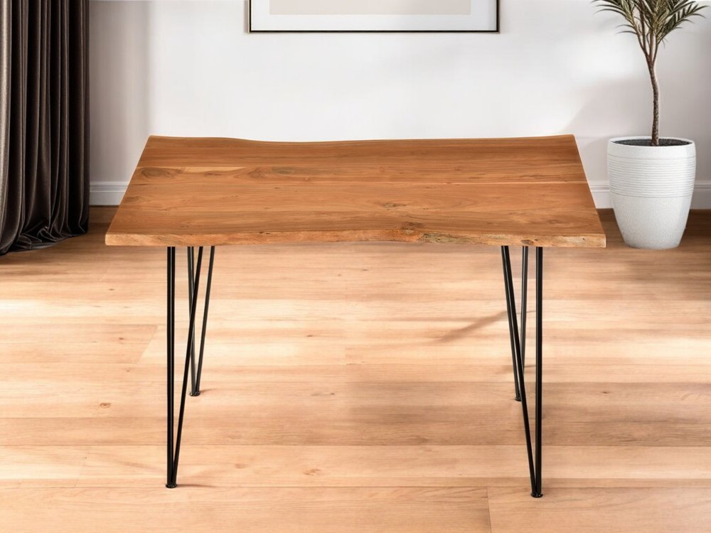 48" Brown And Black Solid Wood And Iron Dining Table HomeRoots