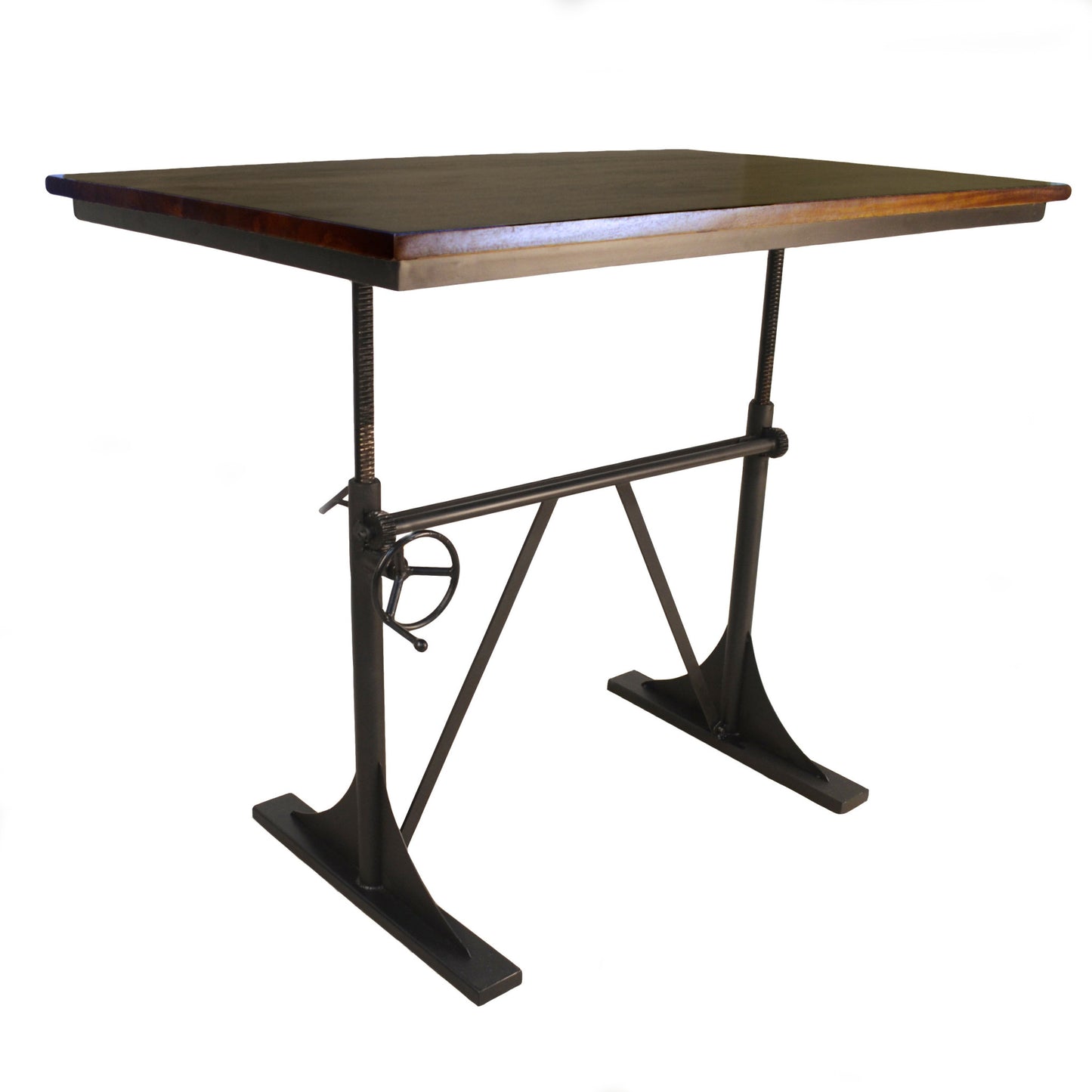 48" Brown And Black Solid Wood And Iron Trestle Base Dining Table