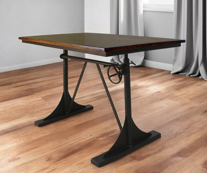 48" Brown And Black Solid Wood And Iron Trestle Base Dining Table HomeRoots