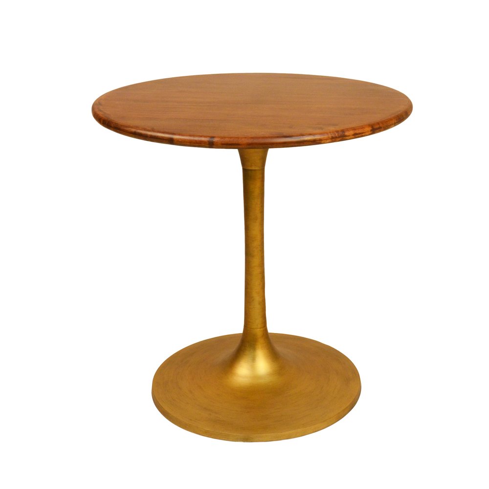 30" Brown And Gold Rounded Solid Wood And Iron Pedestal Base Dining Table HomeRoots