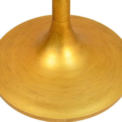 30" Brown And Gold Rounded Solid Wood And Iron Pedestal Base Dining Table HomeRoots