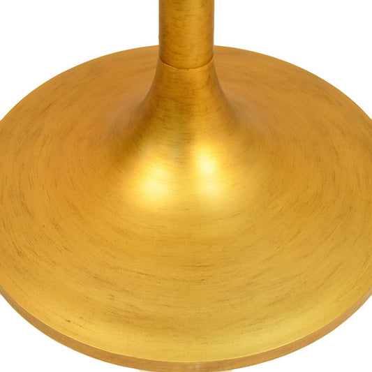 30" Brown And Gold Rounded Solid Wood And Iron Pedestal Base Dining Table HomeRoots