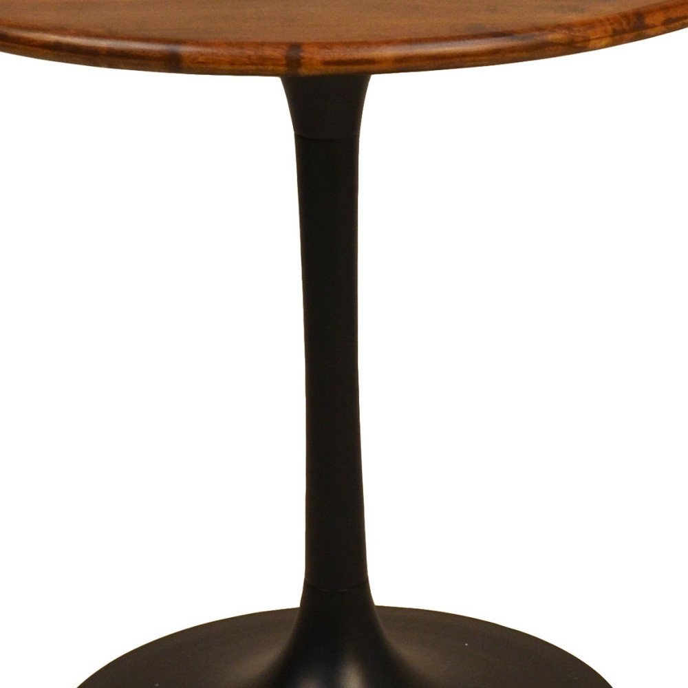 30" Brown And Black Rounded Solid Wood And Iron Pedestal Base Dining Table HomeRoots