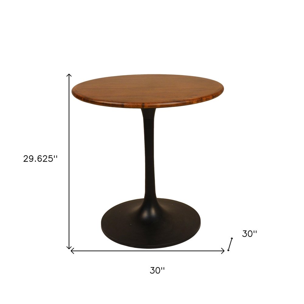 30" Brown And Black Rounded Solid Wood And Iron Pedestal Base Dining Table HomeRoots