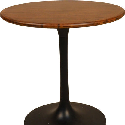 30" Brown And Black Rounded Solid Wood And Iron Pedestal Base Dining Table HomeRoots