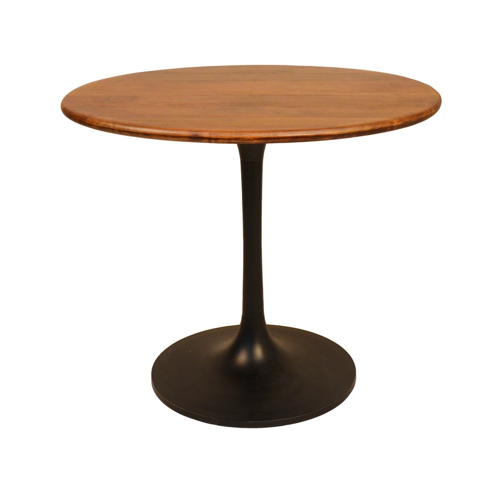 36" Brown And Black Rounded Solid Wood And Iron Pedestal Base Dining Table HomeRoots