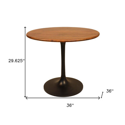36" Brown And Black Rounded Solid Wood And Iron Pedestal Base Dining Table HomeRoots