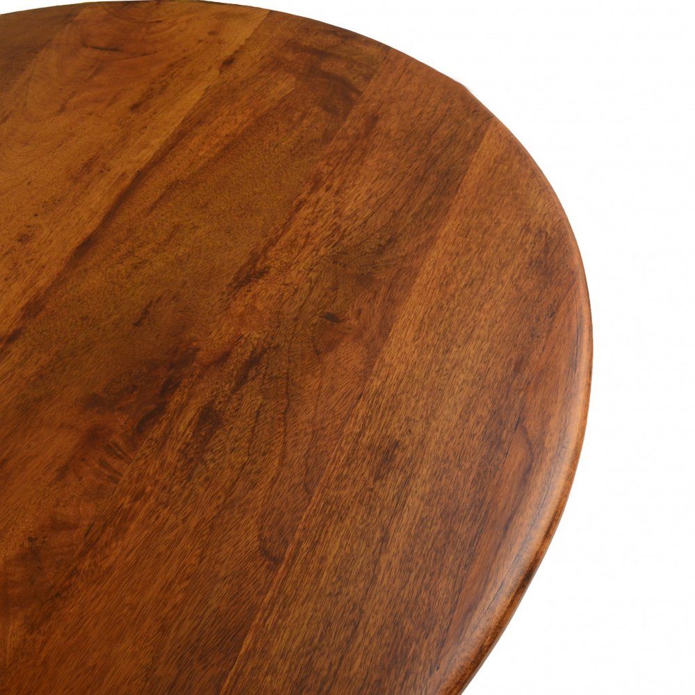 40" Brown And Gold Rounded Solid Wood And Iron Pedestal Base Dining Table HomeRoots