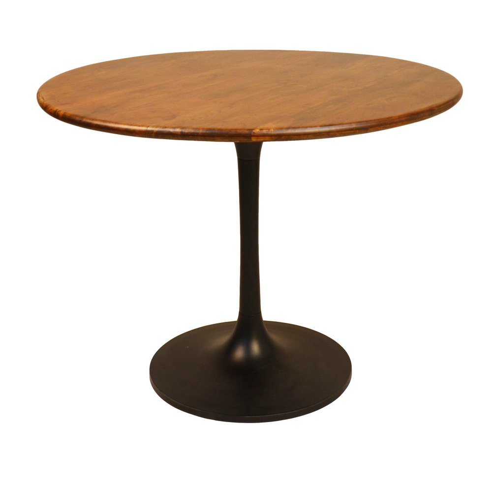 40" Brown And Black Rounded Solid Wood And Iron Pedestal Base Dining Table HomeRoots