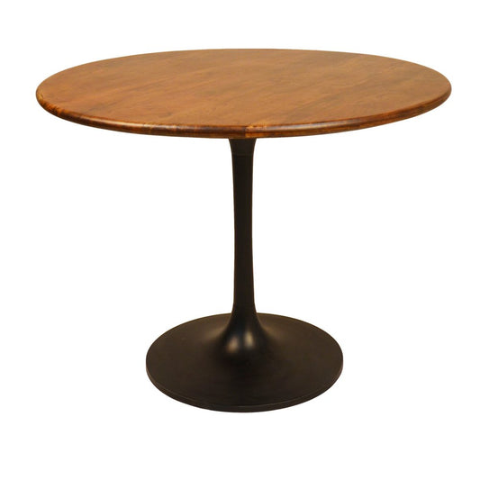 40" Brown And Black Rounded Solid Wood And Iron Pedestal Base Dining Table HomeRoots