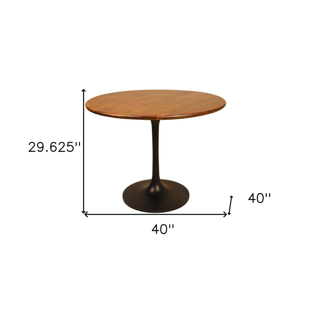 40" Brown And Black Rounded Solid Wood And Iron Pedestal Base Dining Table HomeRoots