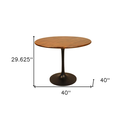 40" Brown and Black Rounded Solid Wood and Iron Pedestal Base Dining Table