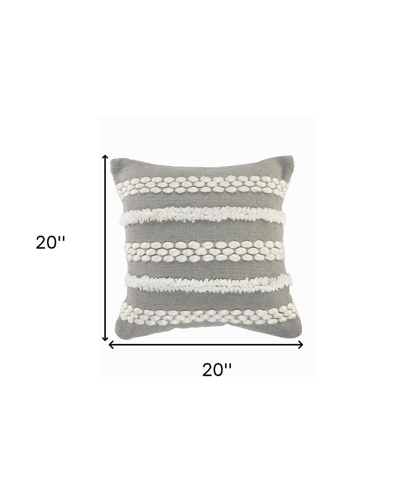20" Gray and White Geometric Indoor Outdoor Throw Pillow With Texture — view 6