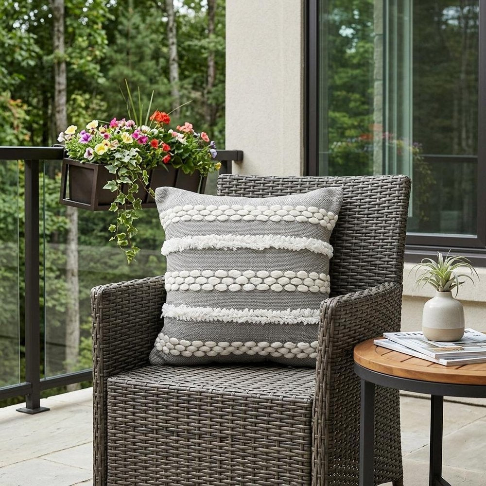 20" Gray and White Geometric Indoor Outdoor Throw Pillow With Texture — view 7