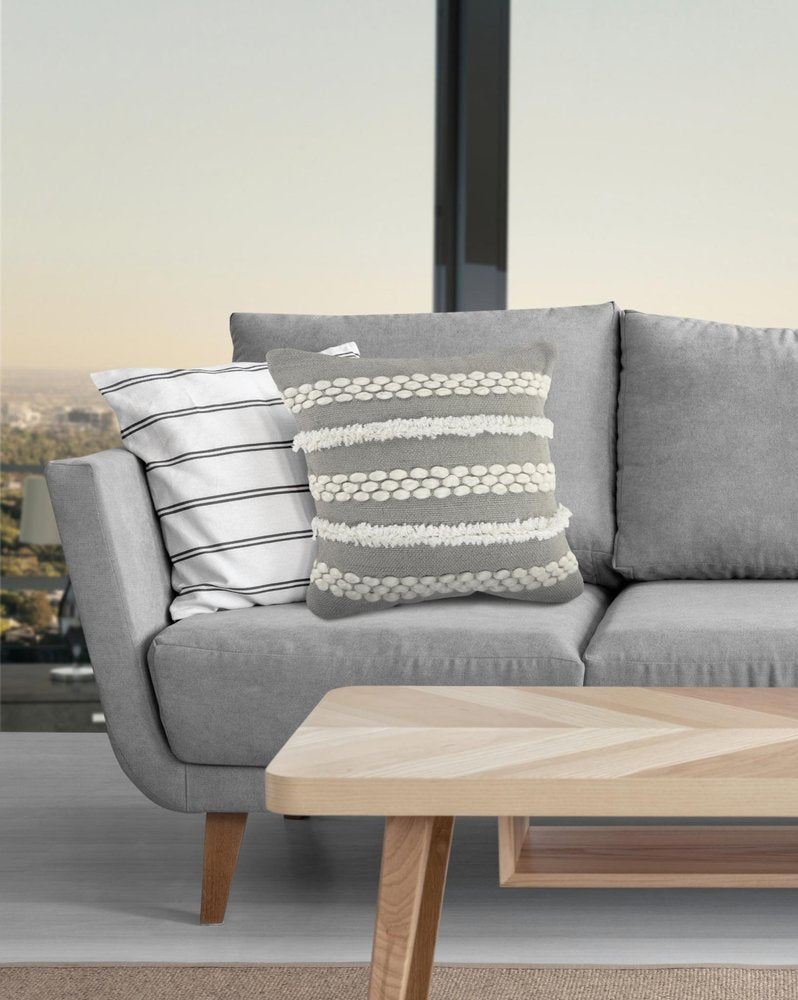 20" Gray and White Geometric Indoor Outdoor Throw Pillow With Texture — view 3