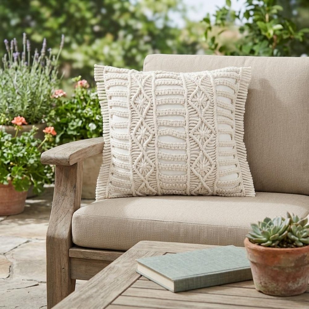 24" X 24" White Zippered Tropical Indoor Outdoor Throw Pillow — view 11