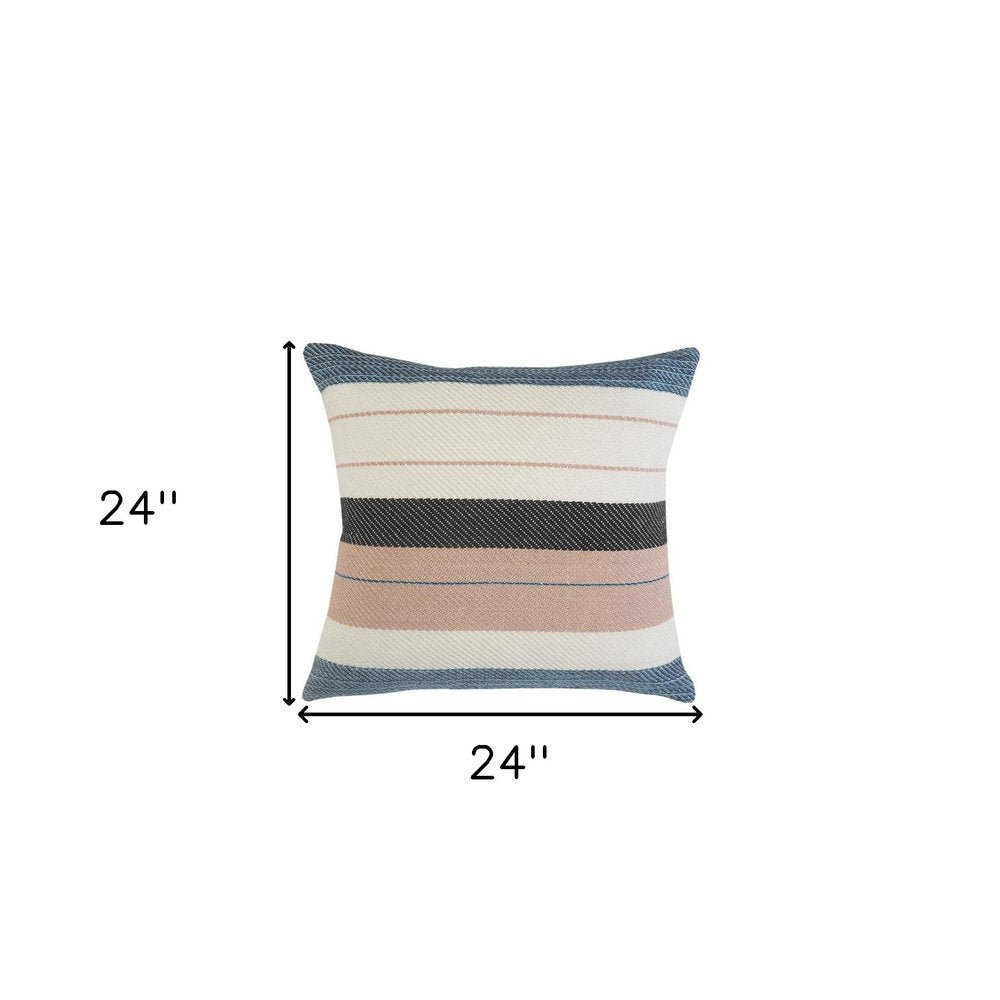 24" X 24" White Zippered Striped Indoor Outdoor Throw Pillow — view 9