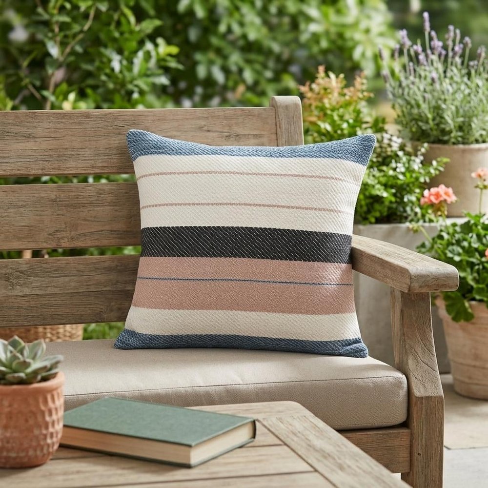 24" X 24" White Zippered Striped Indoor Outdoor Throw Pillow — view 10