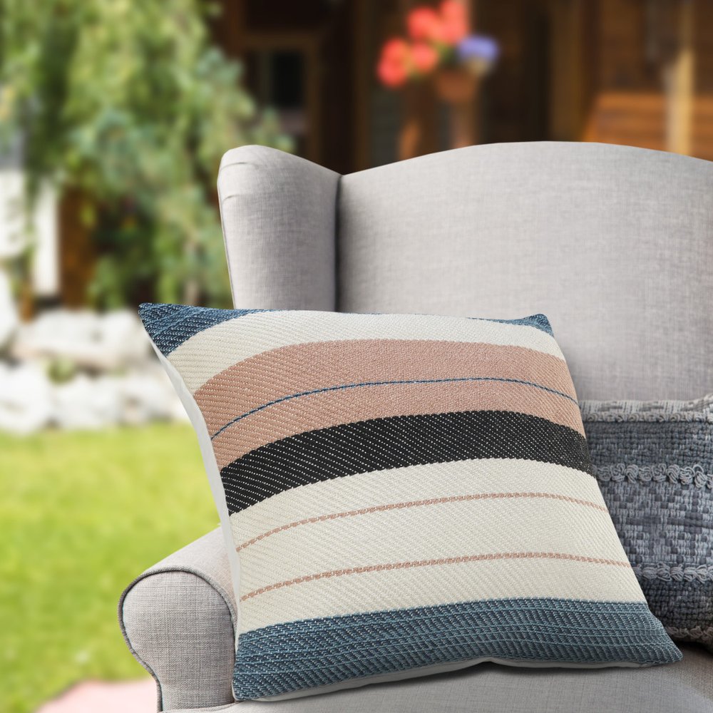 24" X 24" White Zippered Striped Indoor Outdoor Throw Pillow — view 8