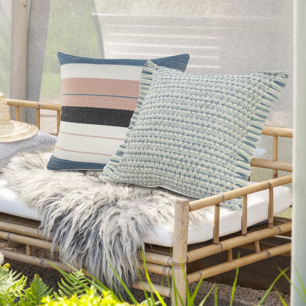 24" X 24" Blue Zippered Coastal Indoor Outdoor Throw Pillow HomeRoots