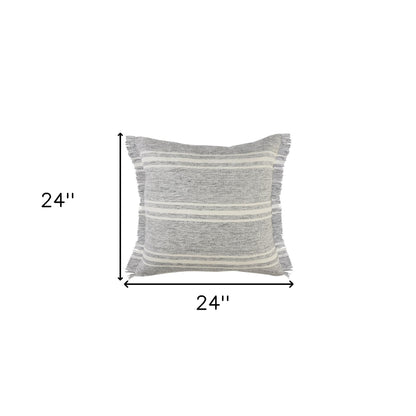 24" X 24" Gray Zippered Geometric Indoor Outdoor Throw Pillow