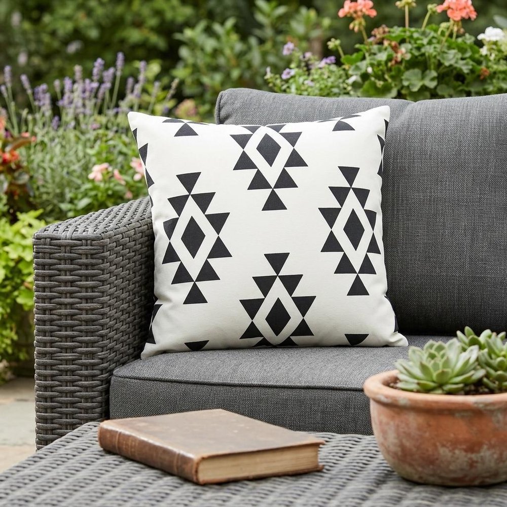 20" X 20" Black Zippered Southwestern Indoor Outdoor Throw Pillow — view 11