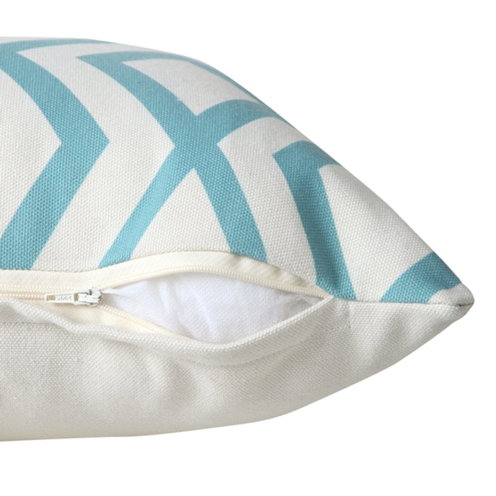 20" Aqua and White Geometric Indoor Outdoor Throw Pillow — view 3