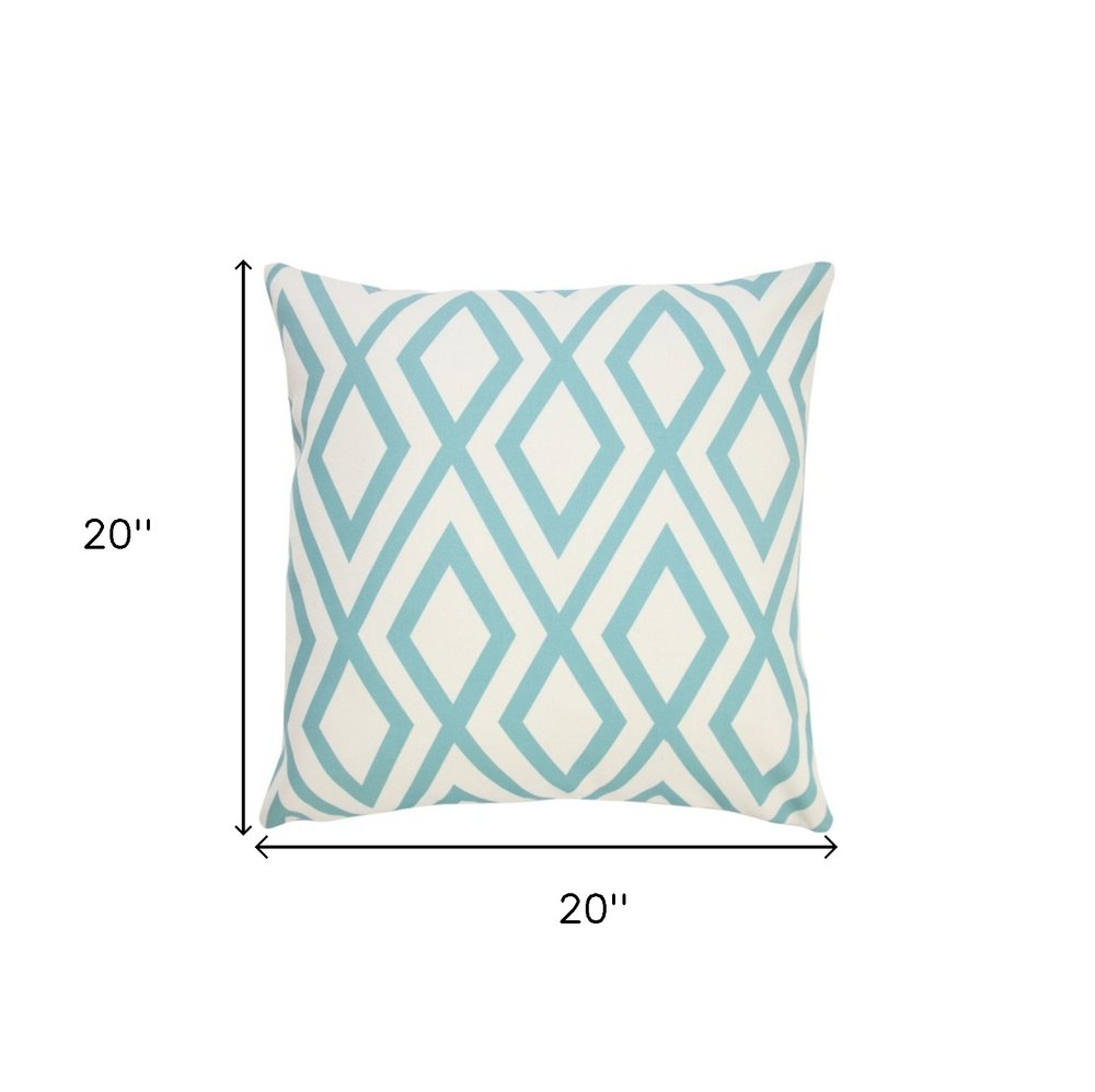 20" Aqua and White Geometric Indoor Outdoor Throw Pillow — view 4