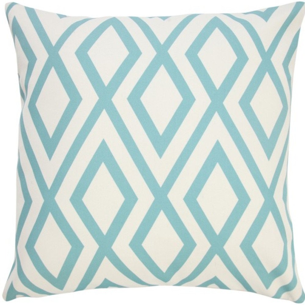 20" Aqua and White Geometric Indoor Outdoor Throw Pillow — view 6