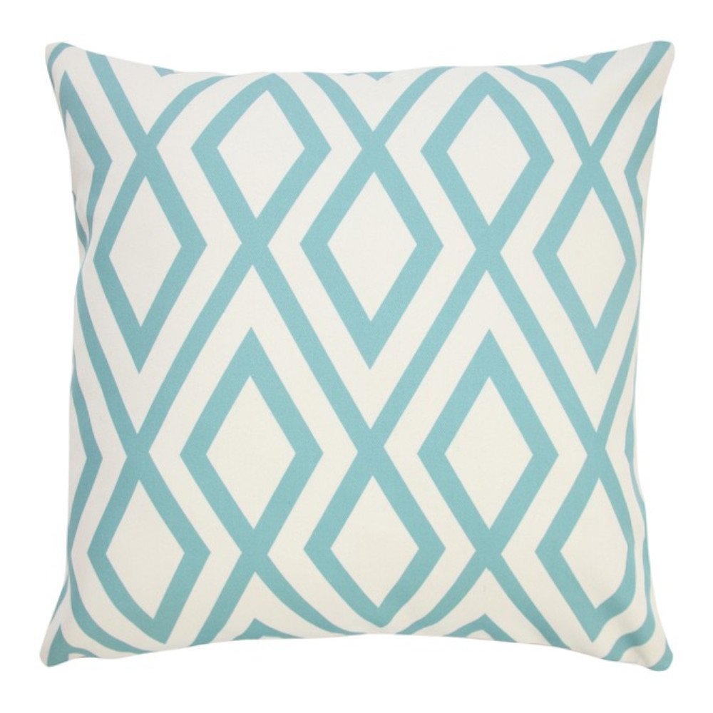 20" Aqua and White Geometric Indoor Outdoor Throw Pillow — view 1