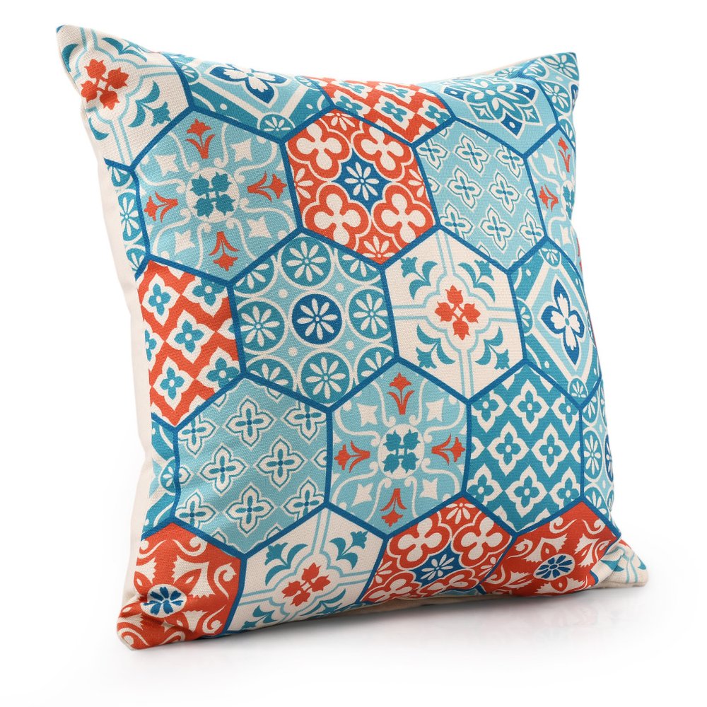 20" X 20" Blue Zippered Patchwork Indoor Outdoor Throw Pillow — view 2