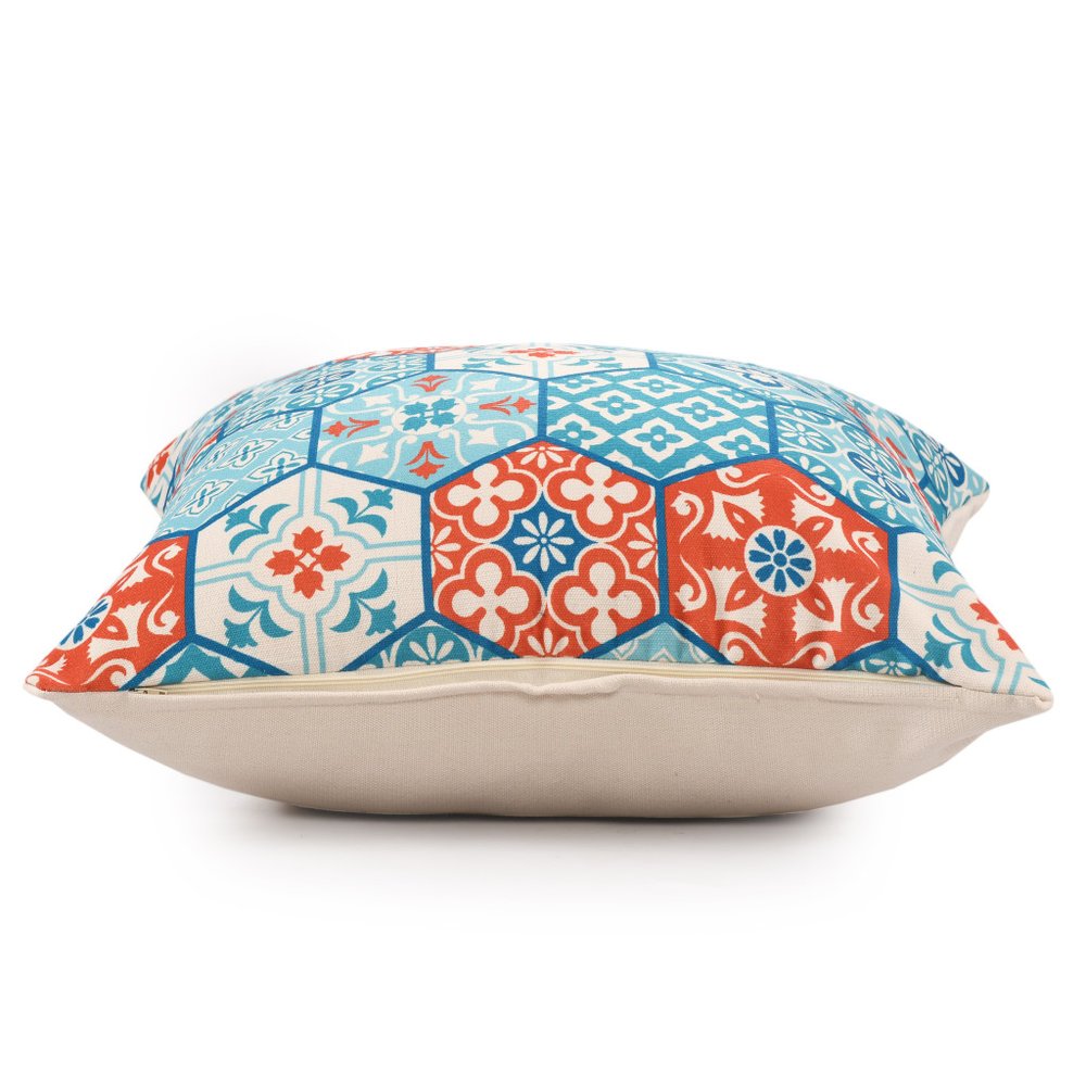 20" X 20" Blue Zippered Patchwork Indoor Outdoor Throw Pillow — view 4