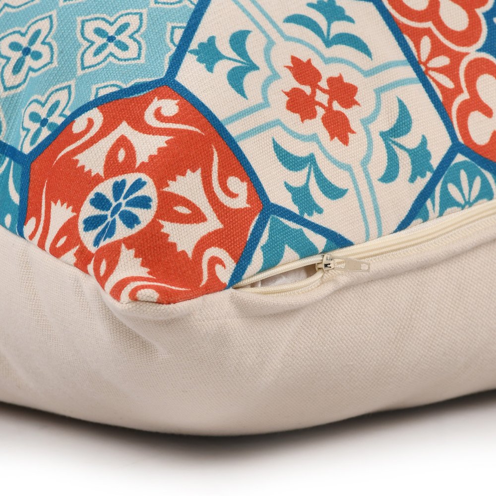 20" X 20" Blue Zippered Patchwork Indoor Outdoor Throw Pillow — view 6