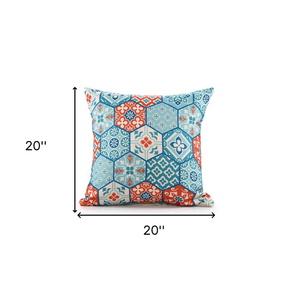 20" X 20" Blue Zippered Patchwork Indoor Outdoor Throw Pillow — view 7