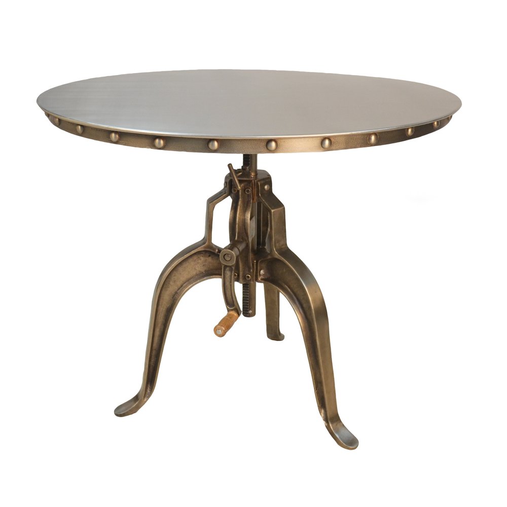 Adjustable Height Antiqued Nickel Three Leg Base Round Top Dining Table HomeRoots
