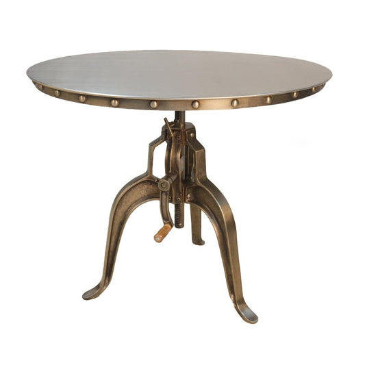 Adjustable Height Antiqued Nickel Three Leg Base Round Top Dining Table HomeRoots