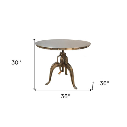 Adjustable Height Antiqued Nickel Three Leg Base Round Top Dining Table HomeRoots