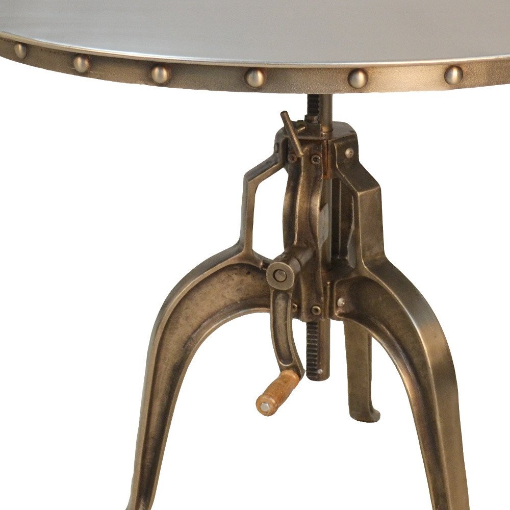 Adjustable Height Antiqued Nickel Three Leg Base Round Top Dining Table HomeRoots