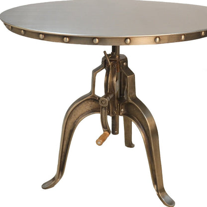 Adjustable Height Antiqued Nickel Three Leg Base Round Top Dining Table HomeRoots
