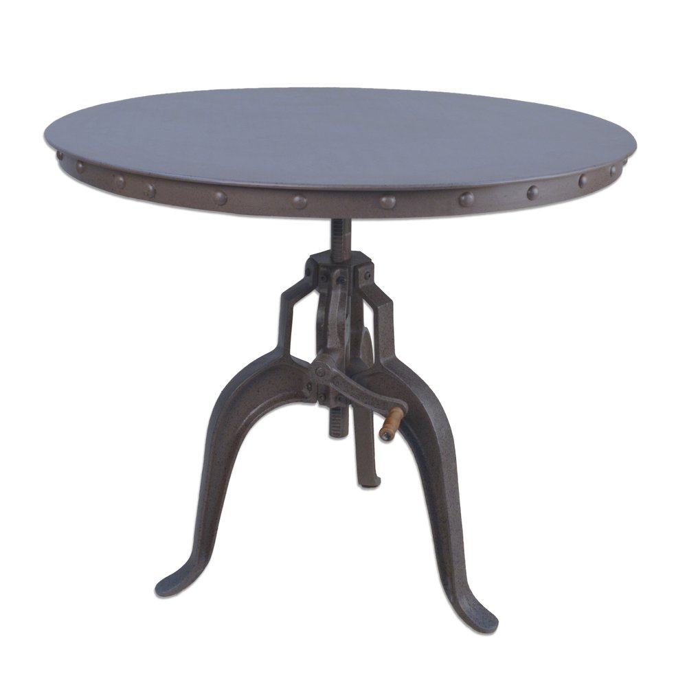 36" Industrial Gray Adjustable Crank Round Top Dining Table. HomeRoots