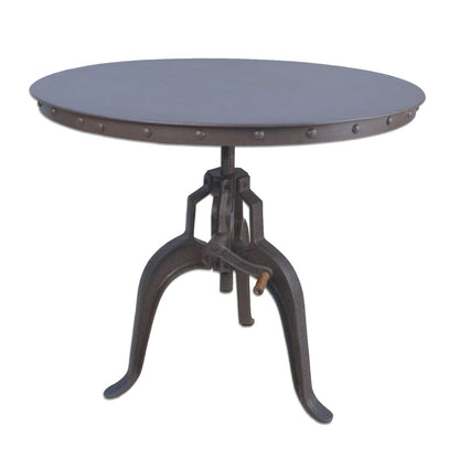 36" Industrial Gray Adjustable Crank Round Top Dining Table. HomeRoots
