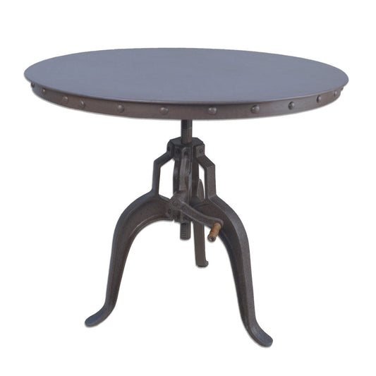 36" Industrial Gray Adjustable Crank Round Top Dining Table. HomeRoots