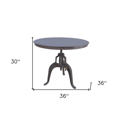 36" Industrial Gray Adjustable Crank Round Top Dining Table.