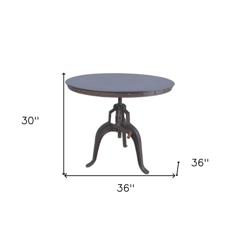 36" Industrial Gray Adjustable Crank Round Top Dining Table. HomeRoots