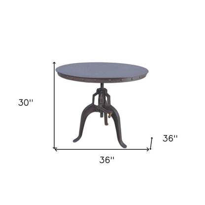 36" Industrial Gray Adjustable Crank Round Top Dining Table. HomeRoots